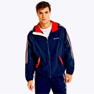 Nautica Mens Reissue Side-Stripe Hooded Jacket